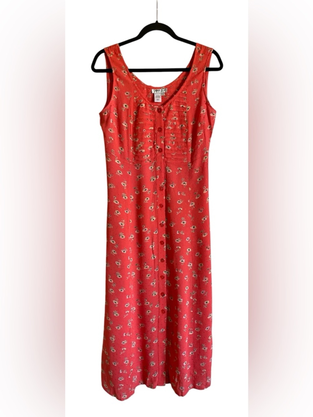 Women’s COLDWATER CREEK Long Button Front Floral Swiss Dot Maxi DRESS 10